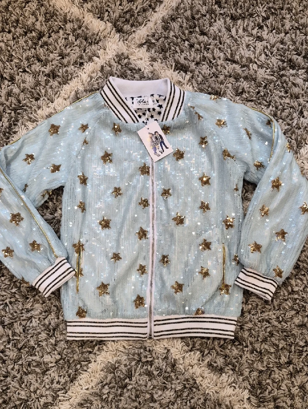 Lola and The Boys Galaxy Sequin Bomber Jacket